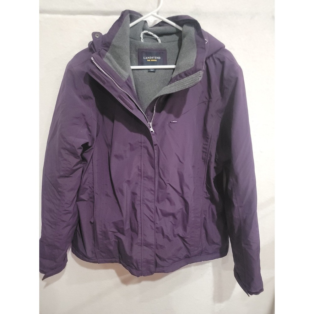 Lands' End Squall Jacket Womens XL 18 Purple Waterproof Fleece Lined Hooded Coat